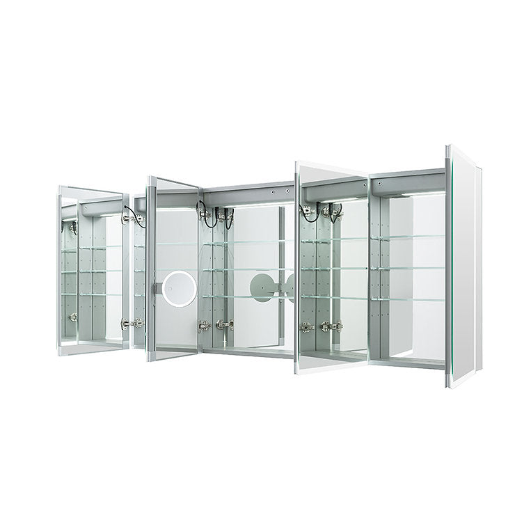 Aquadom Edge Royale 72" x 32" LED Lighted Medicine Cabinet With Defogger, Integrated LED 3X Magnifying Mirror, 8mm Clear Adjustable Glass Shelves and Electrical Outlet With USB