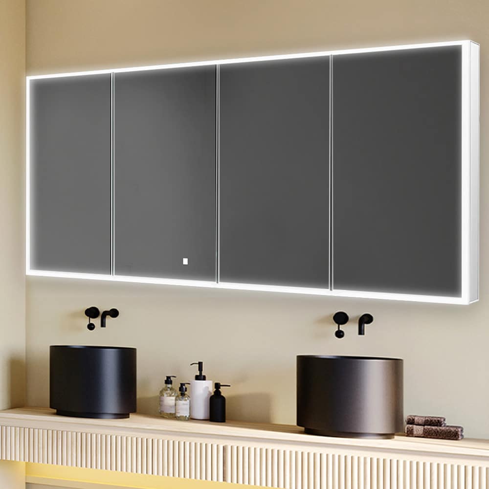 Aquadom Edge Royale 72" x 32" LED Lighted Medicine Cabinet With Defogger, Integrated LED 3X Magnifying Mirror, 8mm Clear Adjustable Glass Shelves and Electrical Outlet With USB