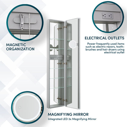 Aquadom Royale 15" x 70" Rectangular Right-Hinged Recessed or Surface Mount Medicine Cabinet With LED Lighting, Touch Screen Button, Defogger
