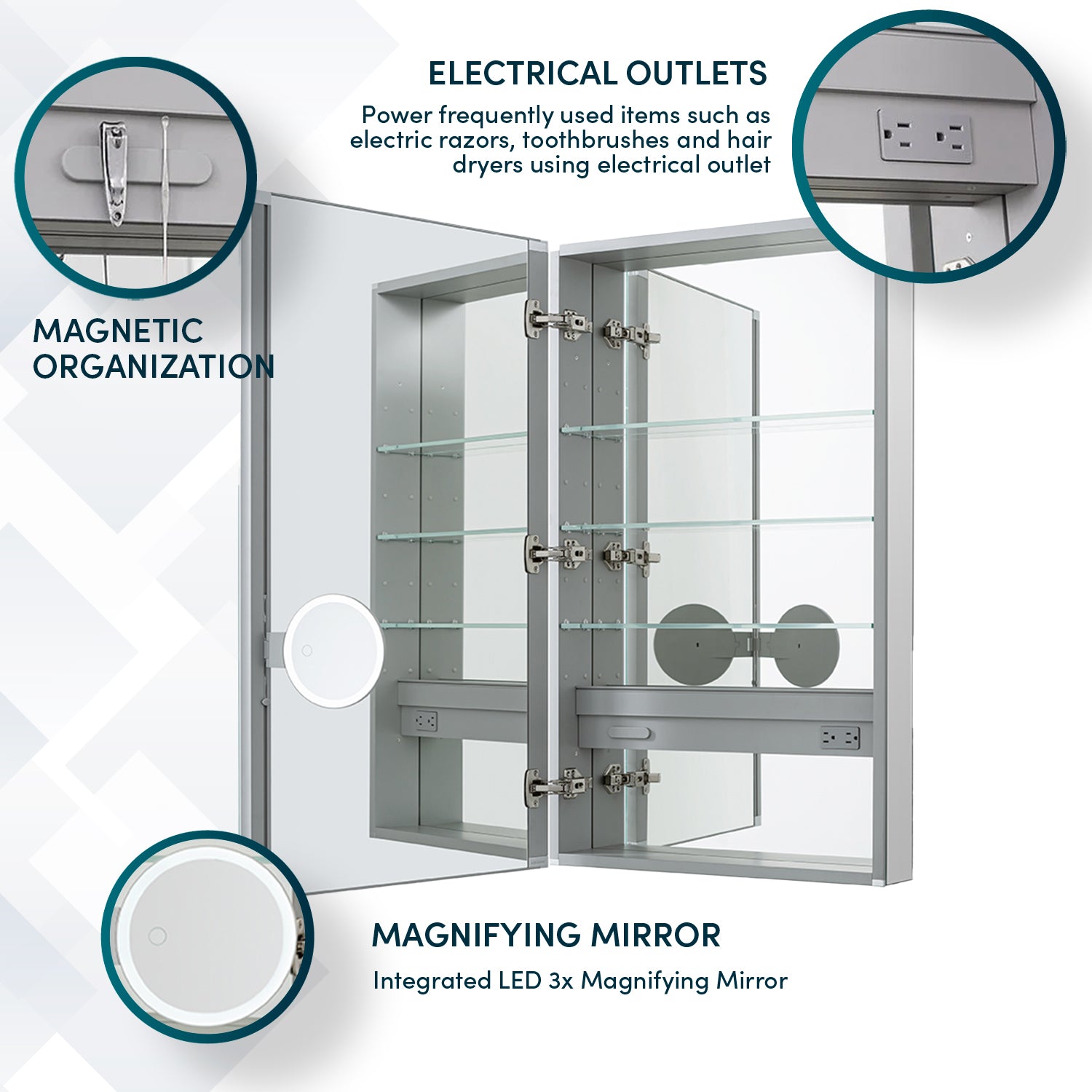 Aquadom Royale 24" x 40" Rectangular Left-Hinged Recessed or Surface Mount Medicine Cabinet With LED Lighting, Touch Screen Button, Defogger