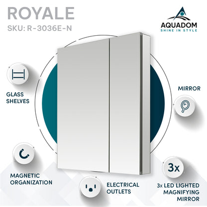 Aquadom Royale 30" x 36" Rectangular Double-Door Recessed or Surface Mount Medicine Cabinet