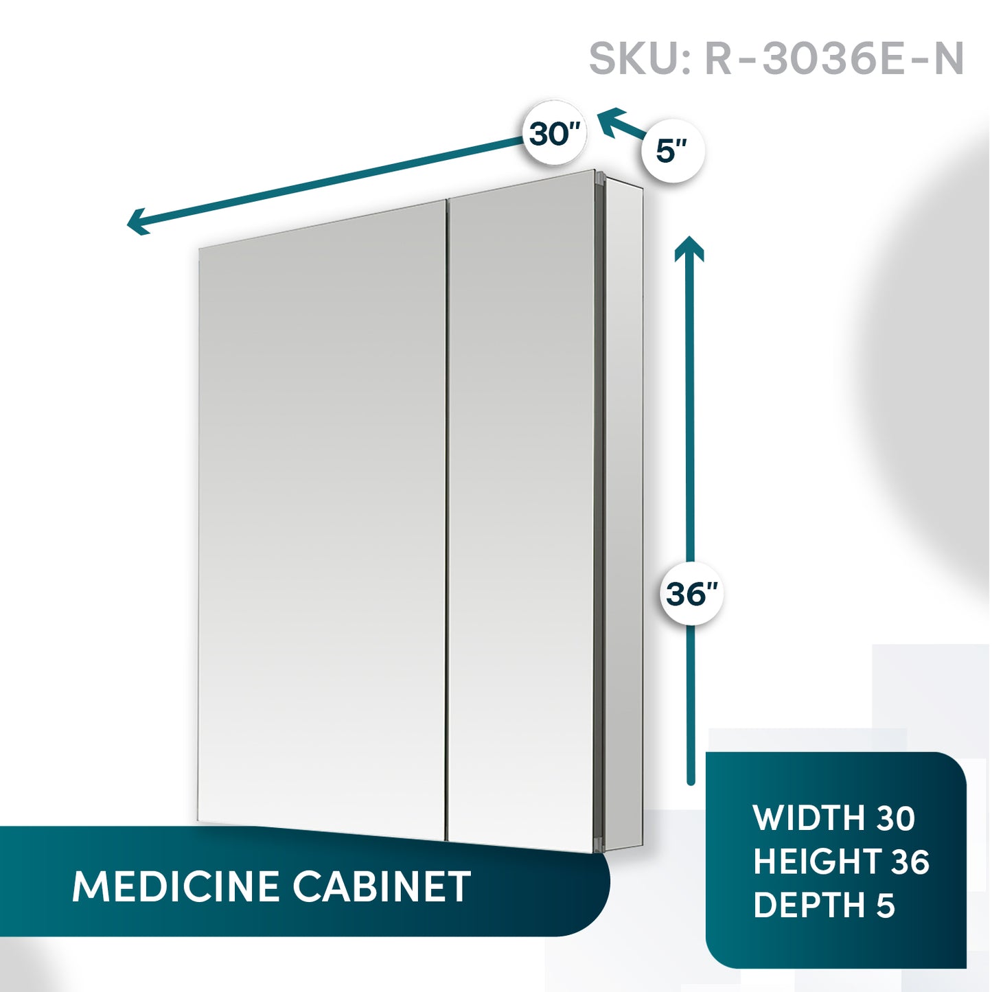 Aquadom Royale 30" x 36" Rectangular Double-Door Recessed or Surface Mount Medicine Cabinet