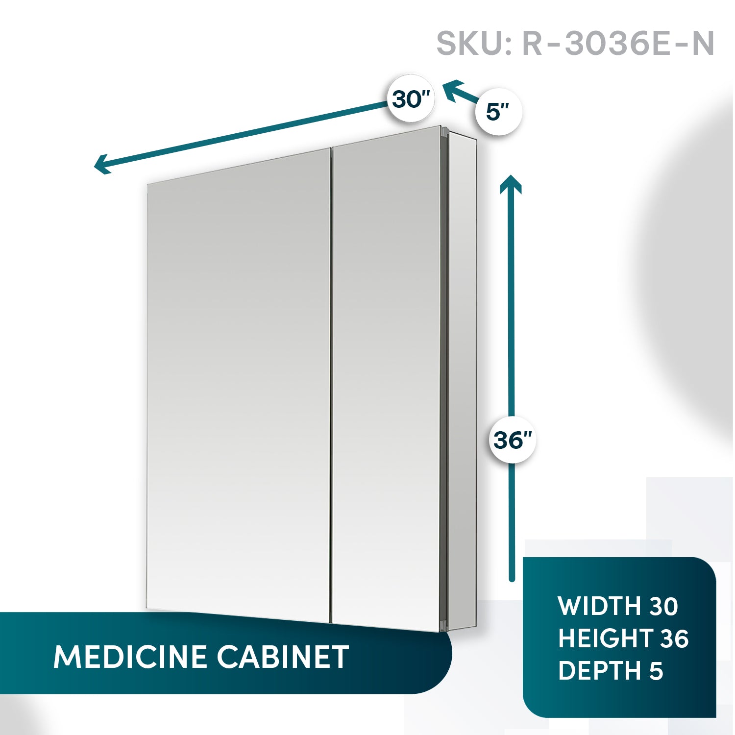 Aquadom Royale 30" x 36" Rectangular Double-Door Recessed or Surface Mount Medicine Cabinet