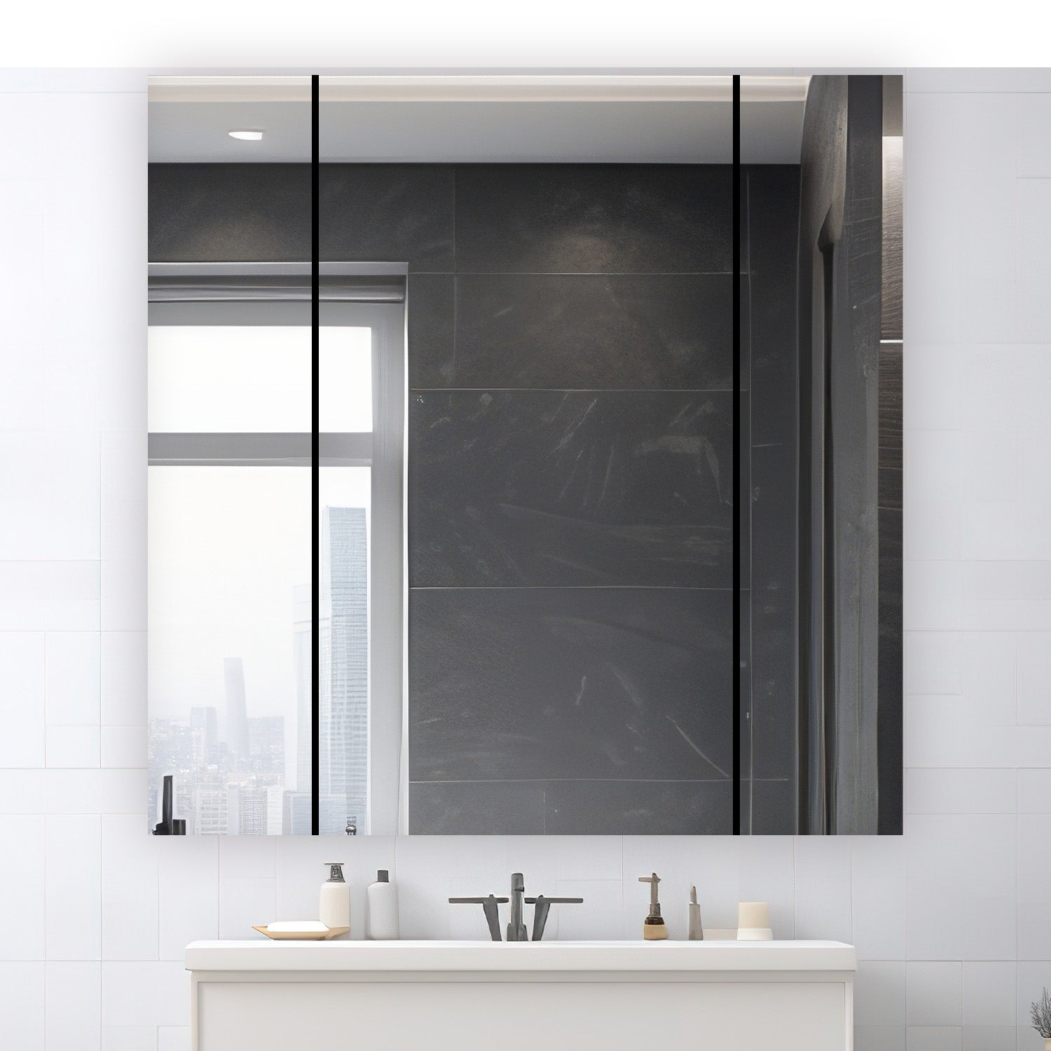 Aquadom Royale 36" x 30" Rectangular Triple-Door Recessed or Surface Mount Medicine Cabinet