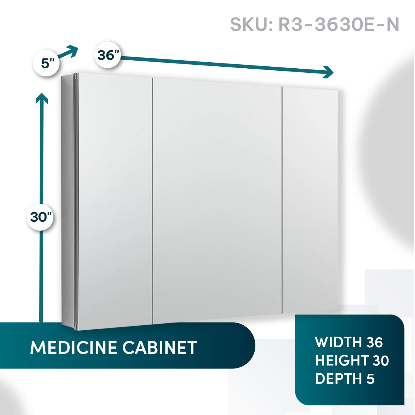 Aquadom Royale 36" x 30" Rectangular Triple-Door Recessed or Surface Mount Medicine Cabinet