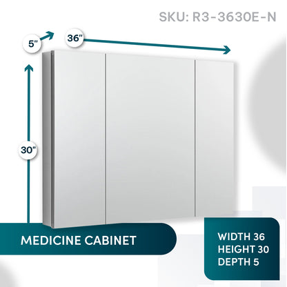 Aquadom Royale 36" x 30" Rectangular Triple-Door Recessed or Surface Mount Medicine Cabinet