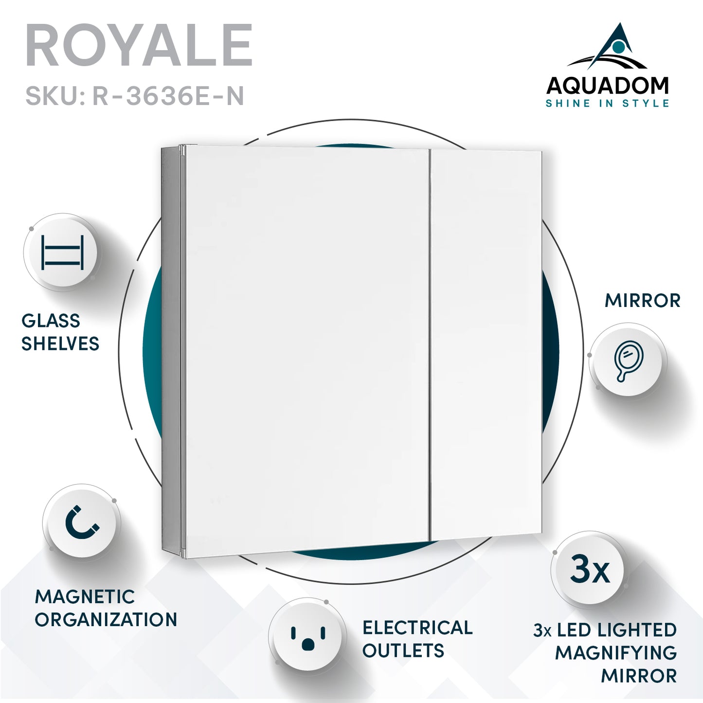 Aquadom Royale 36" x 36" Square Double-Door Recessed or Surface Mount Medicine Cabinet