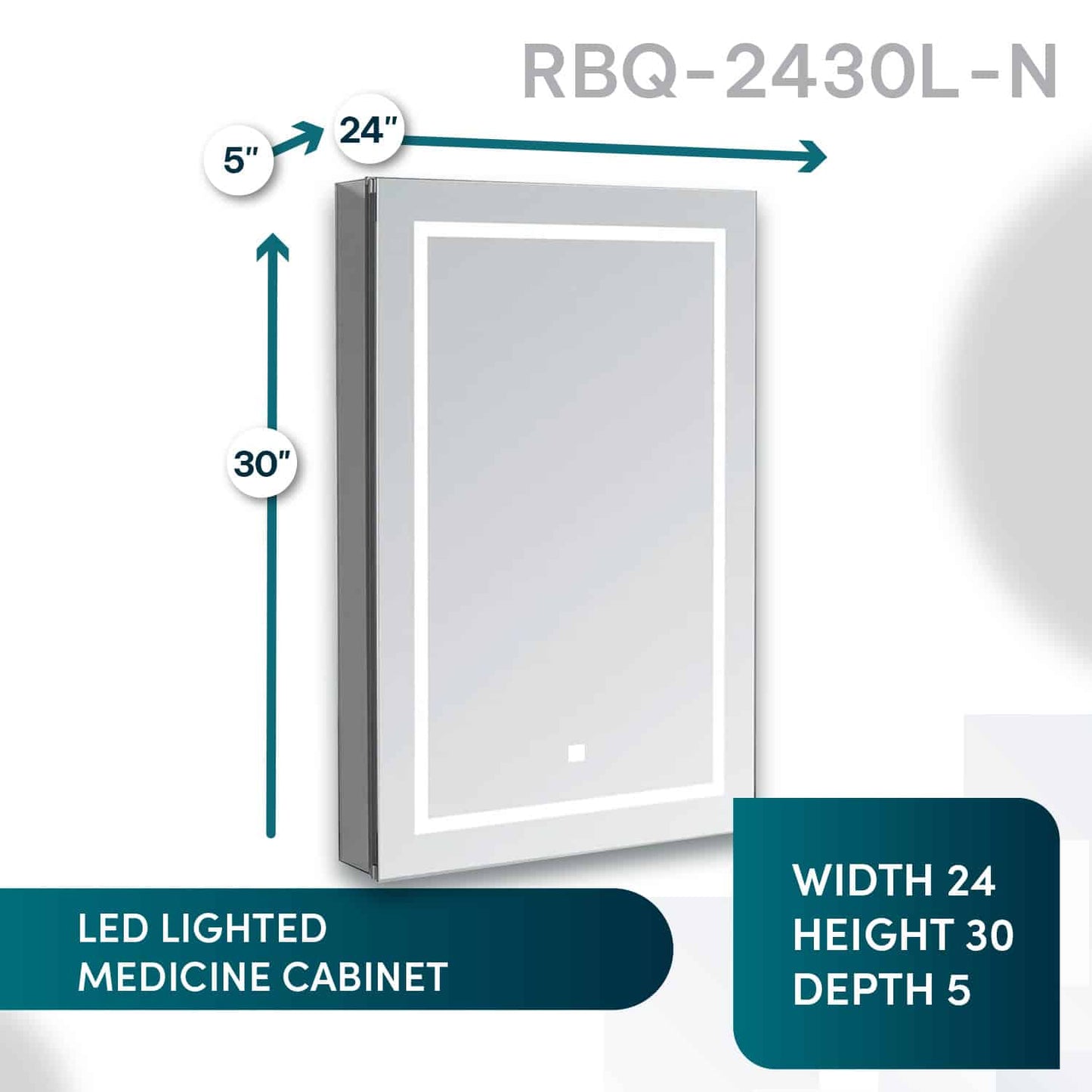 Aquadom Royale Basic Q 24" x 30" Rectangular Single View Left-Hinged Recessed or Surface Mount Medicine Cabinet With LED Lighting, Touch Screen Button, Dimmer
