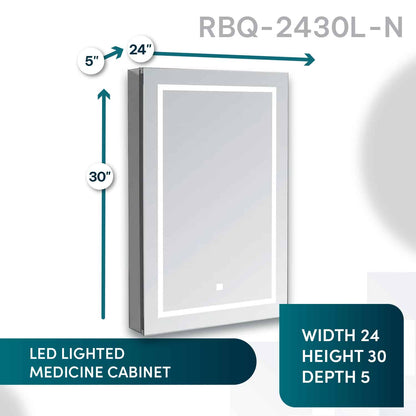Aquadom Royale Basic Q 24" x 30" Rectangular Single View Left-Hinged Recessed or Surface Mount Medicine Cabinet With LED Lighting, Touch Screen Button, Dimmer