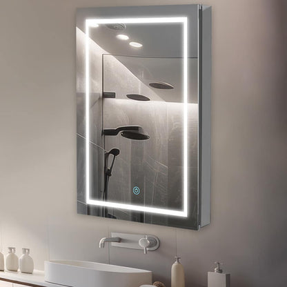 Aquadom Royale Basic Q 24" x 30" Rectangular Single View Left-Hinged Recessed or Surface Mount Medicine Cabinet With LED Lighting, Touch Screen Button, Dimmer