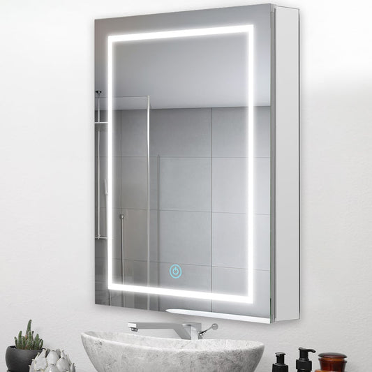 Aquadom Royale Basic Q 24" x 30" Rectangular Single View Right-Hinged Recessed or Surface Mount Medicine Cabinet With LED Lighting, Touch Screen Button, Dimmer