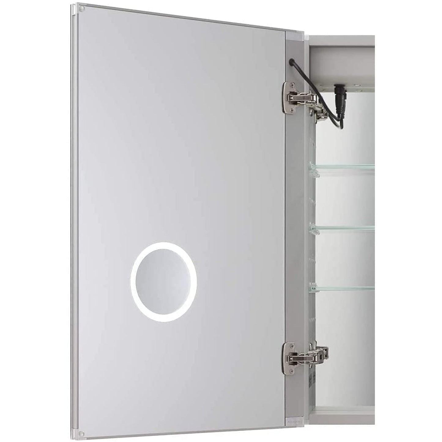 Aquadom Royale Plus 24" x 30" Extra Depth Rectangle Recessed or Surface Mount Single View Left Hinged LED Lighted Bathroom Medicine Cabinet With Defogger, Electrical Outlet, Magnifying Mirror