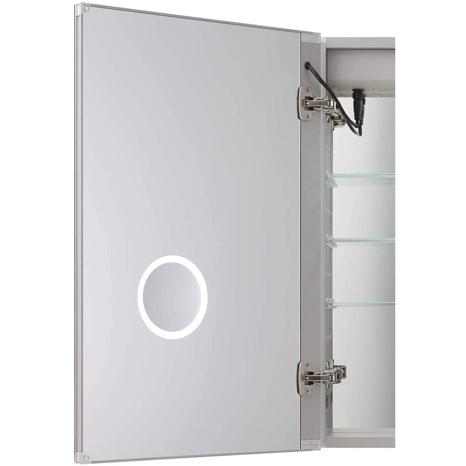 Aquadom Royale Plus 24" x 30" Extra Depth Rectangular Recessed or Surface Mount Single View Right Hinged LED Lighted Bathroom Medicine Cabinet With Defogger, Electrical Outlet, Magnifying Mirror