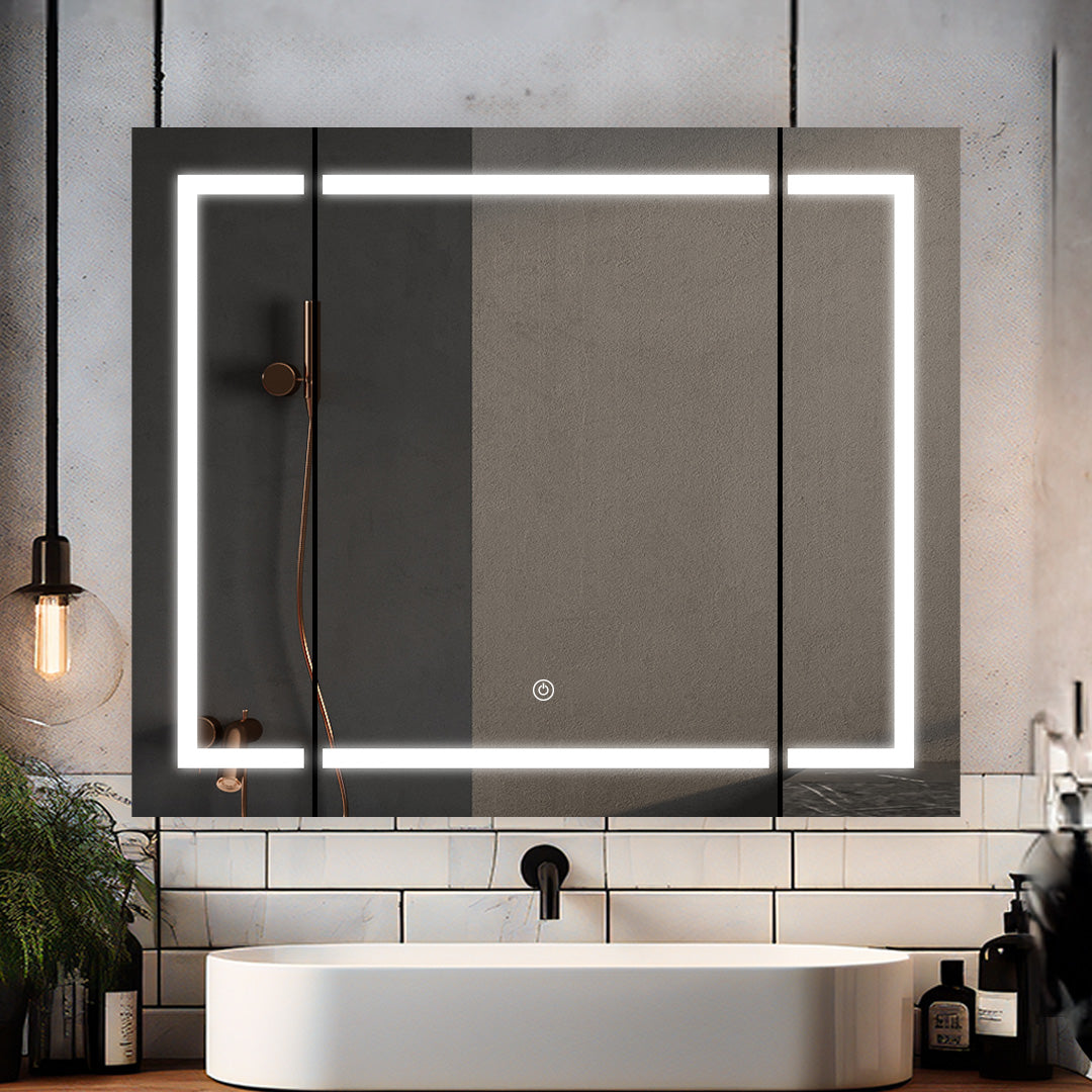 Aquadom Royale Plus 36" x 30" LED Lighted Medicine Cabinet With Defogger, Integrated LED 3X Magnifying Mirror and Electrical Outlet With USB