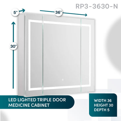 Aquadom Royale Plus 36" x 30" LED Lighted Medicine Cabinet With Defogger, Integrated LED 3X Magnifying Mirror and Electrical Outlet With USB