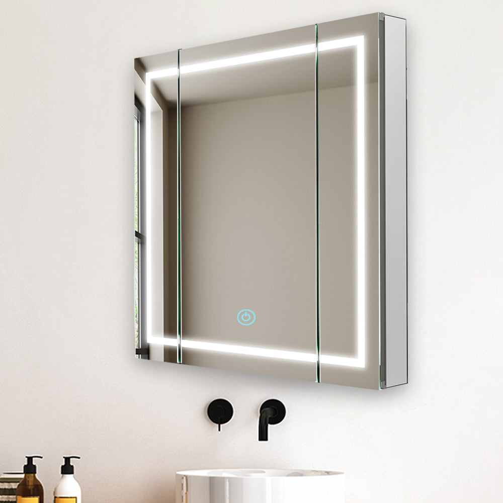 Aquadom Royale Plus 36" x 36" Triple-Door LED Lighted Medicine Cabinet With Defogger, Integrated LED 3X Magnifying Mirror and Electrical Outlet With USB