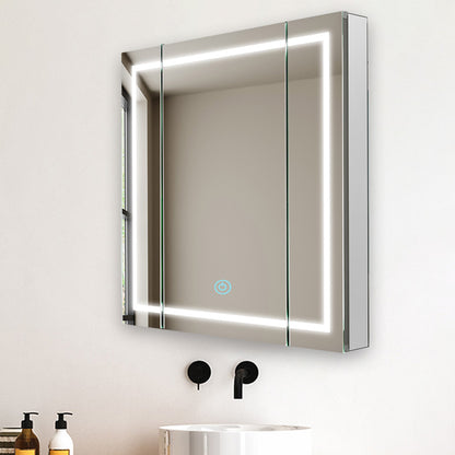 Aquadom Royale Plus 36" x 36" Triple-Door LED Lighted Medicine Cabinet With Defogger, Integrated LED 3X Magnifying Mirror and Electrical Outlet With USB