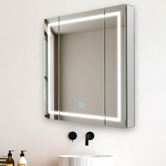 Aquadom Royale Plus 36" x 36" Triple-Door LED Lighted Medicine Cabinet With Defogger, Integrated LED 3X Magnifying Mirror and Electrical Outlet With USB