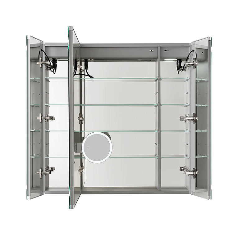 Aquadom Royale Plus 40" x 36" Triple-Door LED Lighted Medicine Cabinet With Defogger, Integrated LED 3X Magnifying Mirror and Electrical Outlet With USB