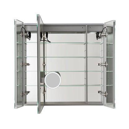 Aquadom Royale Plus 40" x 36" Triple-Door LED Lighted Medicine Cabinet With Defogger, Integrated LED 3X Magnifying Mirror and Electrical Outlet With USB