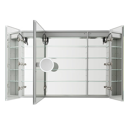 Aquadom Royale Plus 48" x 36" Triple-Door LED Lighted Medicine Cabinet With Defogger, Integrated LED 3X Magnifying Mirror and Electrical Outlet With USB