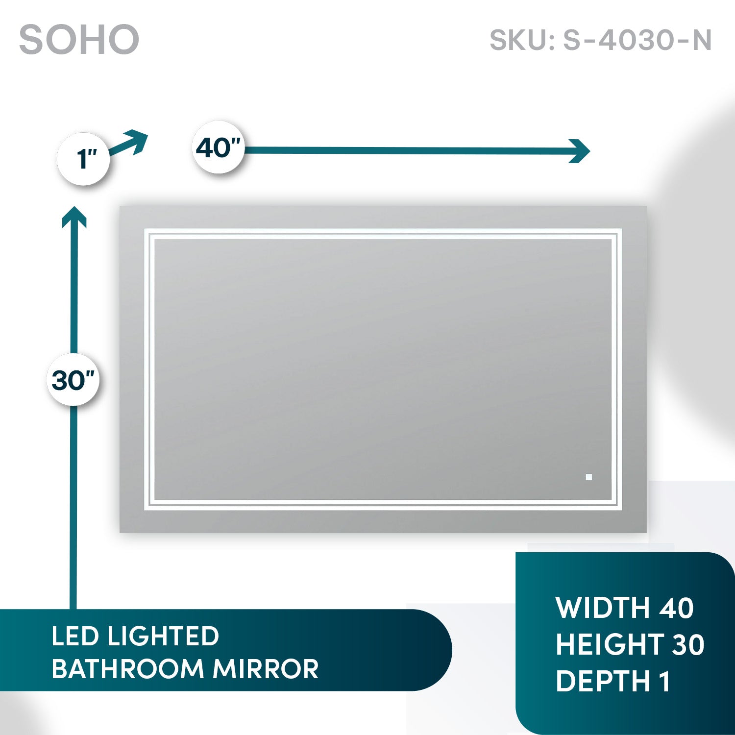 Aquadom SOHO 40" x 30" Rectangle Ultra-Slim Frame LED Lighted Bathroom Mirror With Defogger
