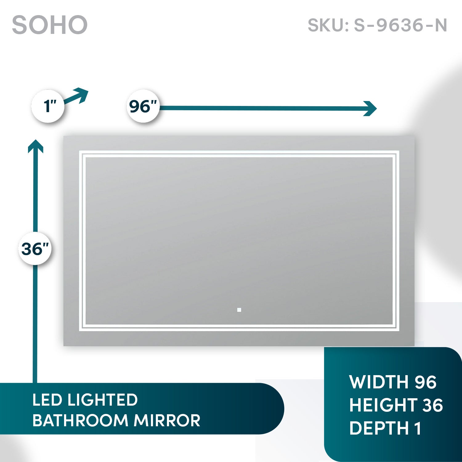 Aquadom SOHO 96" x 36" Rectangle Ultra-Slim Frame LED Lighted Bathroom Mirror With Defogger