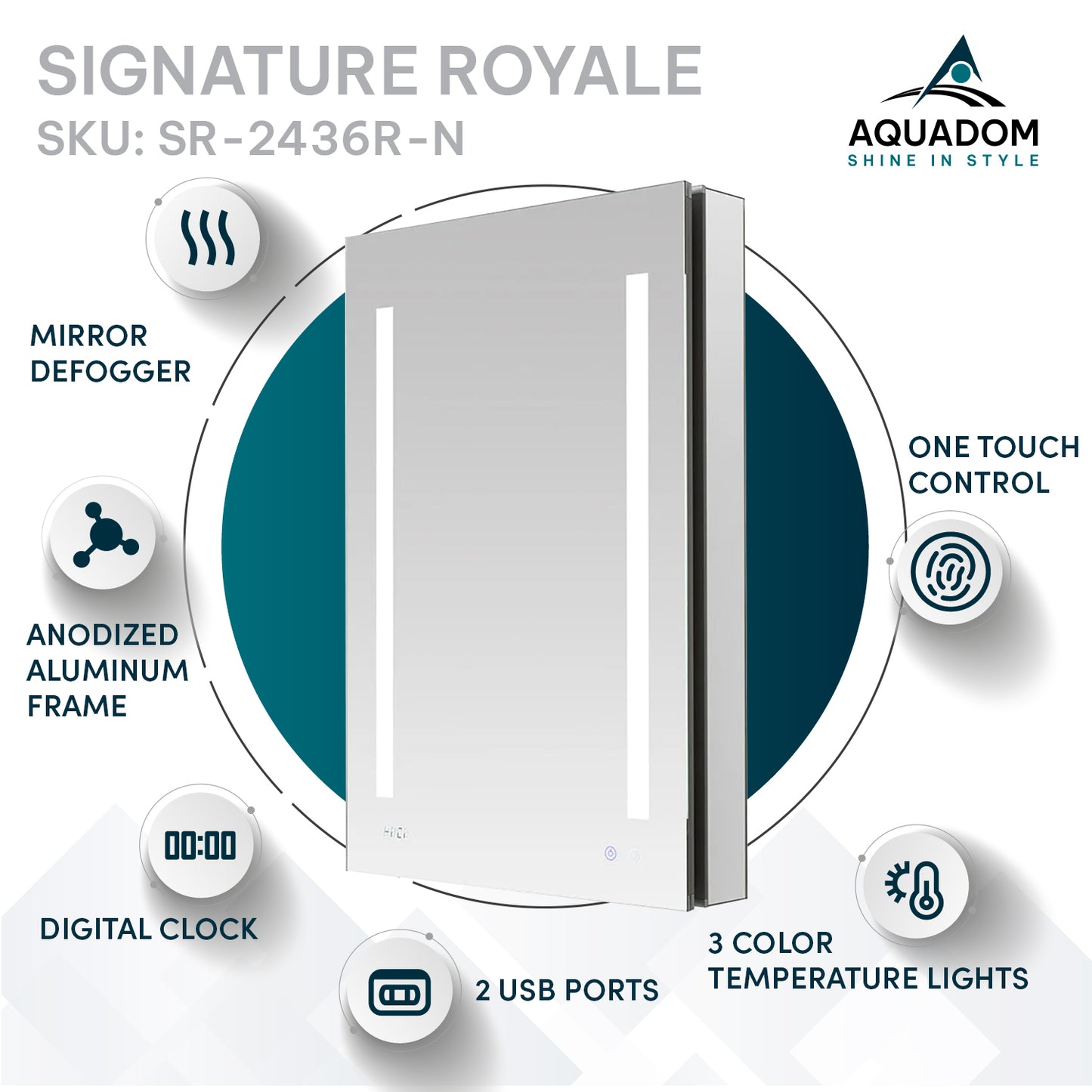 Aquadom Signature Royale 24" x 36" Rectangle Right Hinged Medicine Cabinet With Lighting, Defogger, Integrated LED 3X Magnifying Mirror And Electrical Outlet with USB