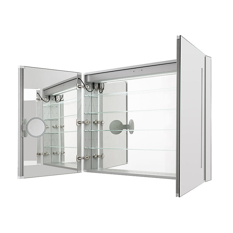 Aquadom Signature Royale 36" x 36" Double-Door LED Lighted Medicine Cabinet With Defogger, Integrated LED 3X Magnifying Mirror and Electrical Outlet With USB