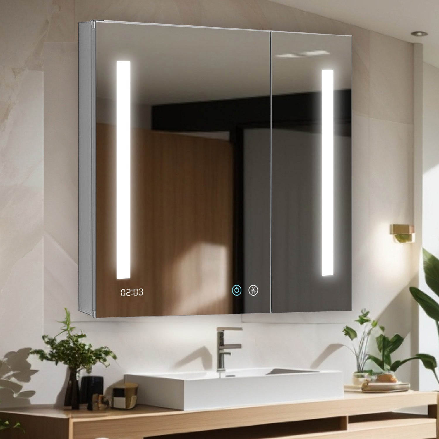 Aquadom Signature Royale 36" x 36" Double-Door LED Lighted Medicine Cabinet With Defogger, Integrated LED 3X Magnifying Mirror and Electrical Outlet With USB