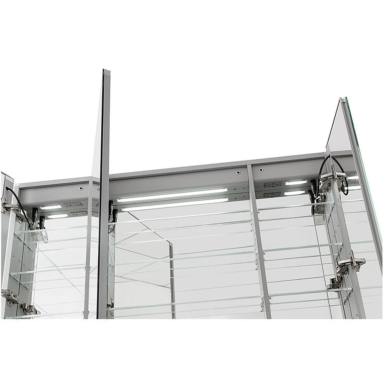 Aquadom Signature Royale 36" x 36" Triple-Door LED Lighted Medicine Cabinet With Defogger, Integrated LED 3X Magnifying Mirror and Electrical Outlet With USB