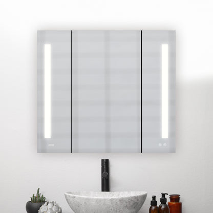 Aquadom Signature Royale 36" x 36" Triple-Door LED Lighted Medicine Cabinet With Defogger, Integrated LED 3X Magnifying Mirror and Electrical Outlet With USB