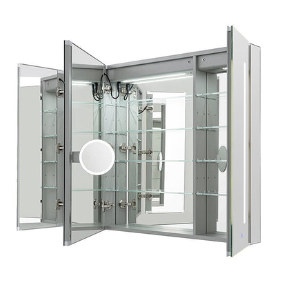 Aquadom Signature Royale 40" x 30" Triple-Door LED Lighted Medicine Cabinet With Defogger, Integrated LED 3X Magnifying Mirror and Electrical Outlet With USB