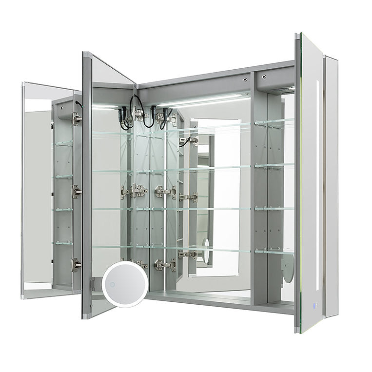 Aquadom Signature Royale 40" x 36" Triple-Door LED Lighted Medicine Cabinet With Defogger, Integrated LED 3X Magnifying Mirror and Electrical Outlet With USB