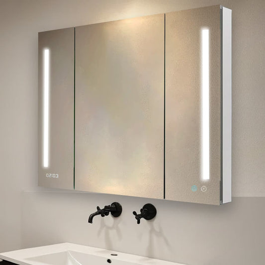 Aquadom Signature Royale 40" x 36" Triple-Door LED Lighted Medicine Cabinet With Defogger, Integrated LED 3X Magnifying Mirror and Electrical Outlet With USB