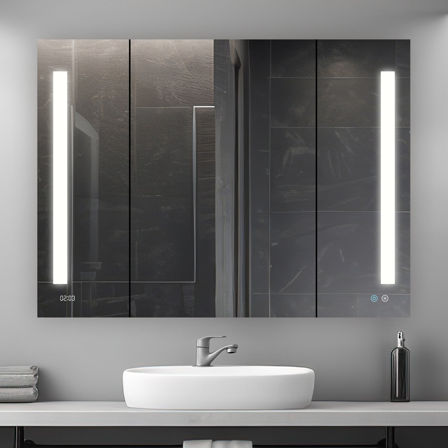 Aquadom Signature Royale 48" x 36" Triple-Door LED Lighted Medicine Cabinet With Defogger, Integrated LED 3X Magnifying Mirror and Electrical Outlet With USB