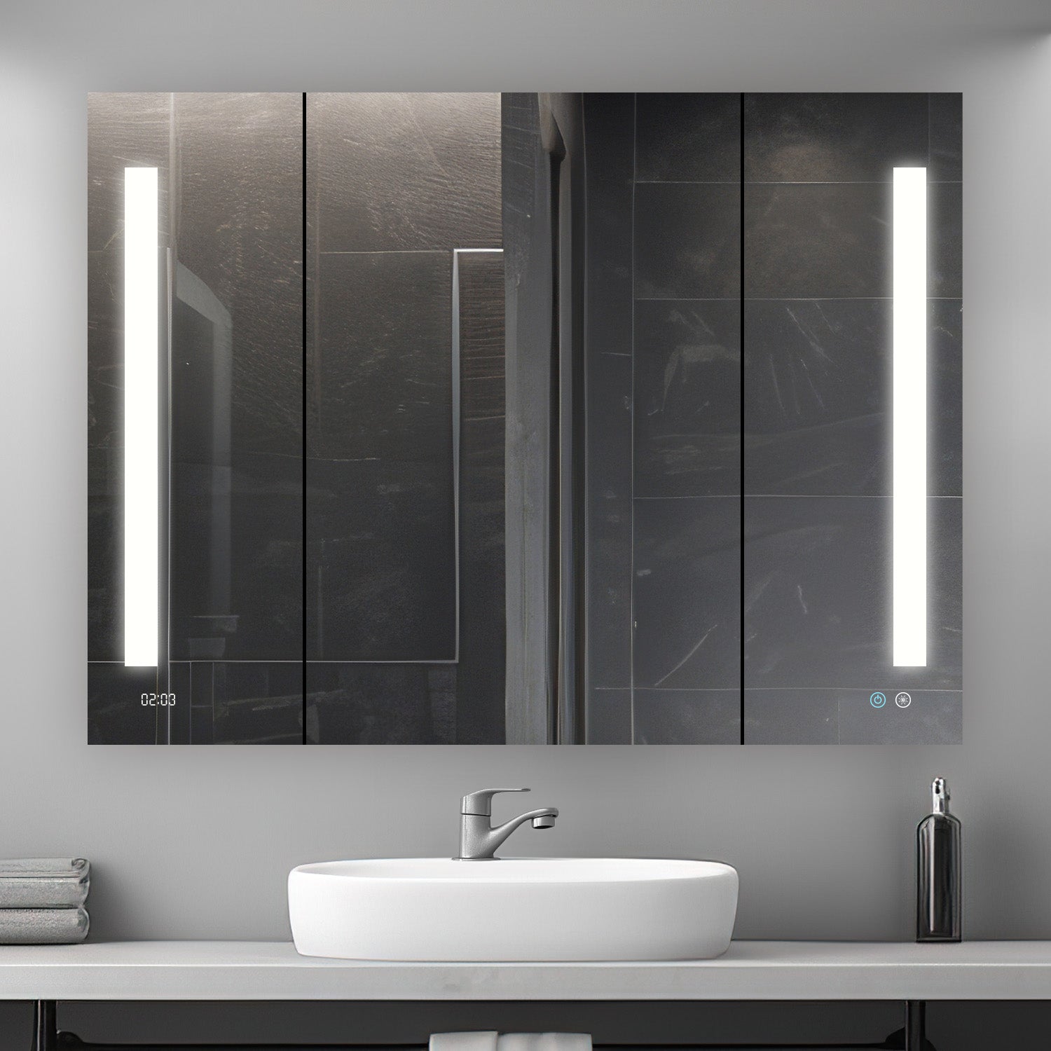 Aquadom Signature Royale 48" x 36" Triple-Door LED Lighted Medicine Cabinet With Defogger, Integrated LED 3X Magnifying Mirror and Electrical Outlet With USB