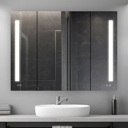 Aquadom Signature Royale 48" x 36" Triple-Door LED Lighted Medicine Cabinet With Defogger, Integrated LED 3X Magnifying Mirror and Electrical Outlet With USB