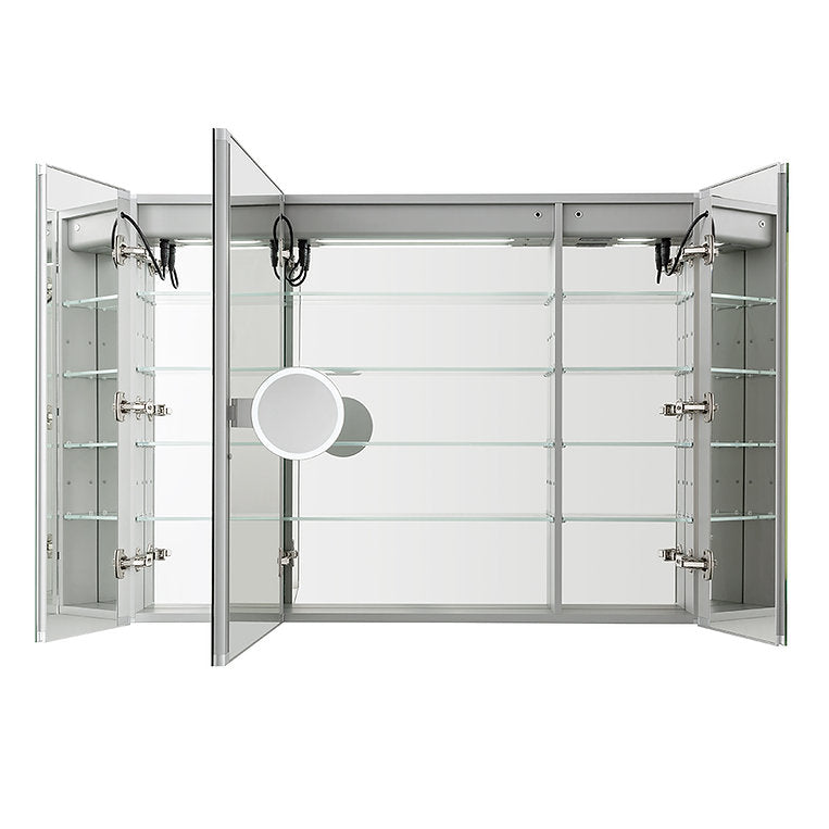 Aquadom Signature Royale 48" x 36" Triple-Door LED Lighted Medicine Cabinet With Defogger, Integrated LED 3X Magnifying Mirror and Electrical Outlet With USB