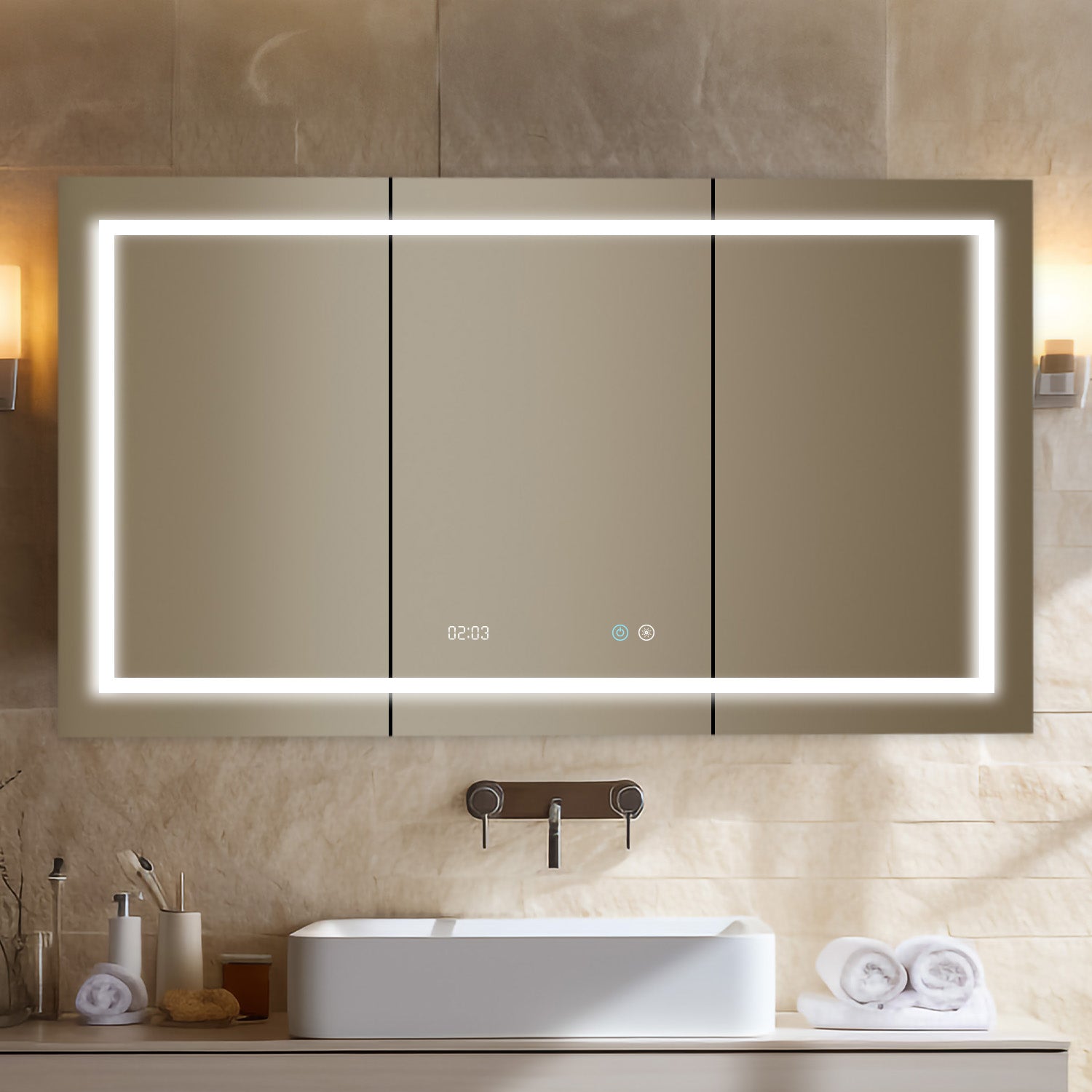 Aquadom Signature Royale 60" x 30" LED Lighted Medicine Cabinet With Defogger, Integrated LED 3X Magnifying Mirror and Electrical Outlet With USB