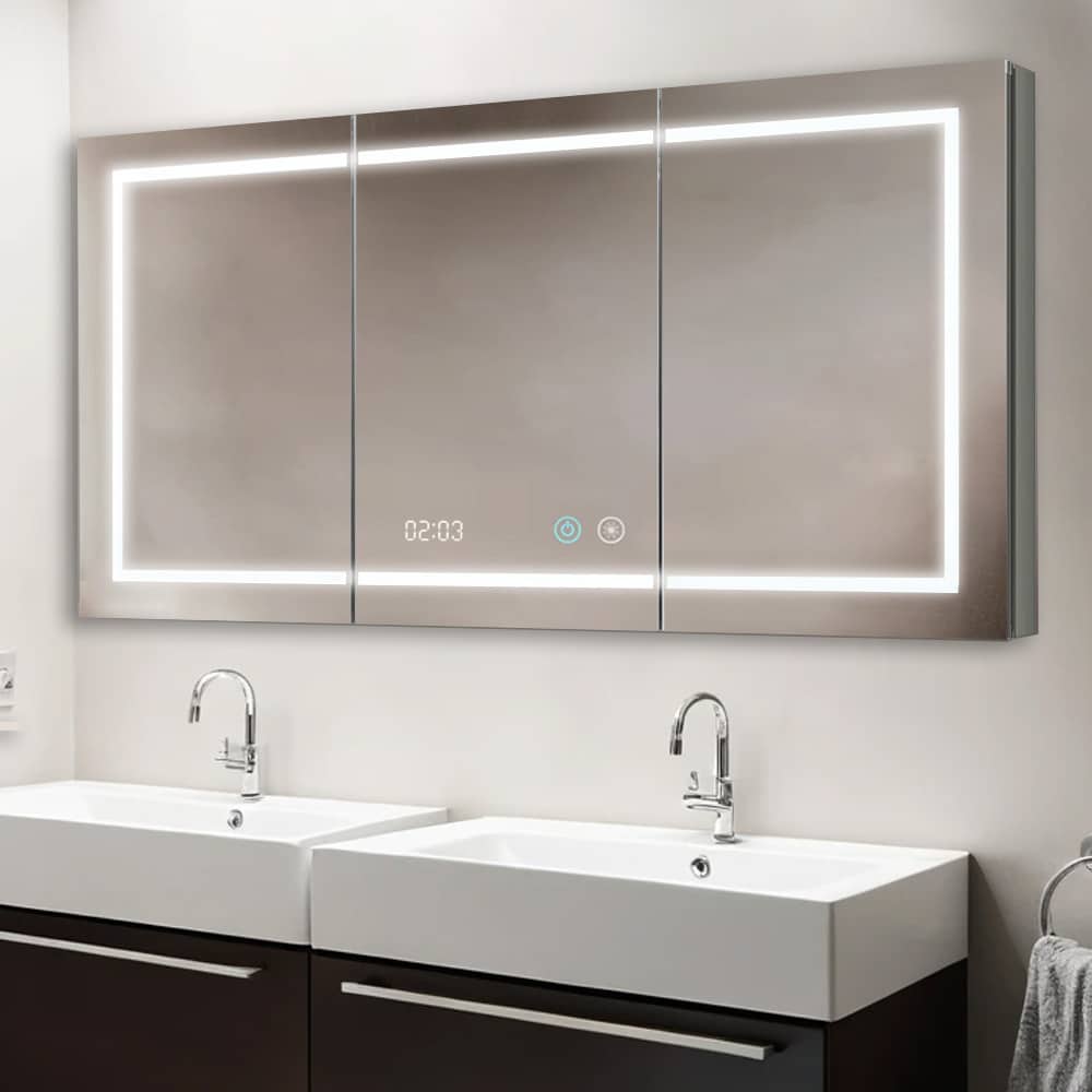 Aquadom Signature Royale 60" x 30" LED Lighted Medicine Cabinet With Defogger, Integrated LED 3X Magnifying Mirror and Electrical Outlet With USB