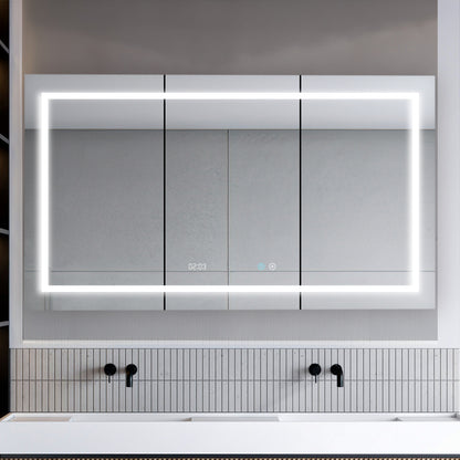 Aquadom Signature Royale 60" x 36" Triple-Door LED Lighted Medicine Cabinet With Defogger, Integrated LED 3X Magnifying Mirror and Electrical Outlet With USB