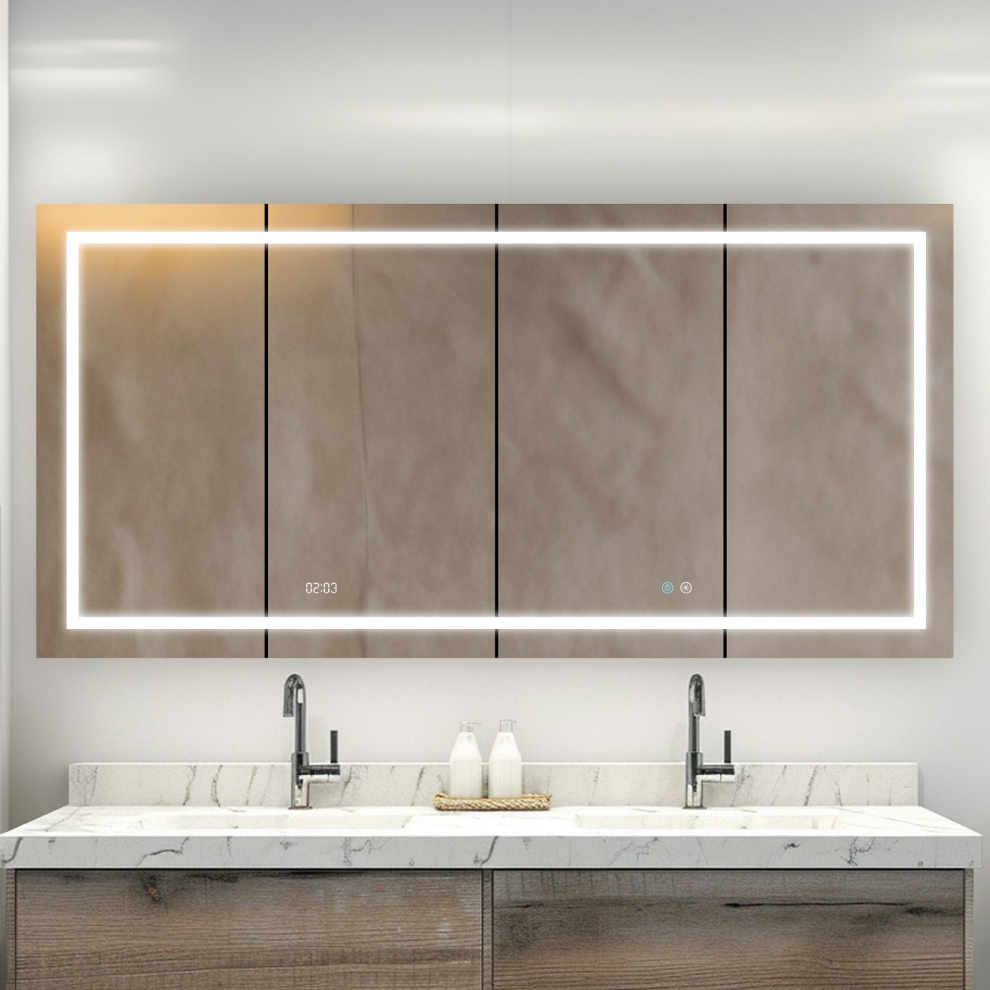 Aquadom Signature Royale 72" x 36" LED Lighted Medicine Cabinet With Defogger, Integrated LED 3X Magnifying Mirror and Electrical Outlet With USB