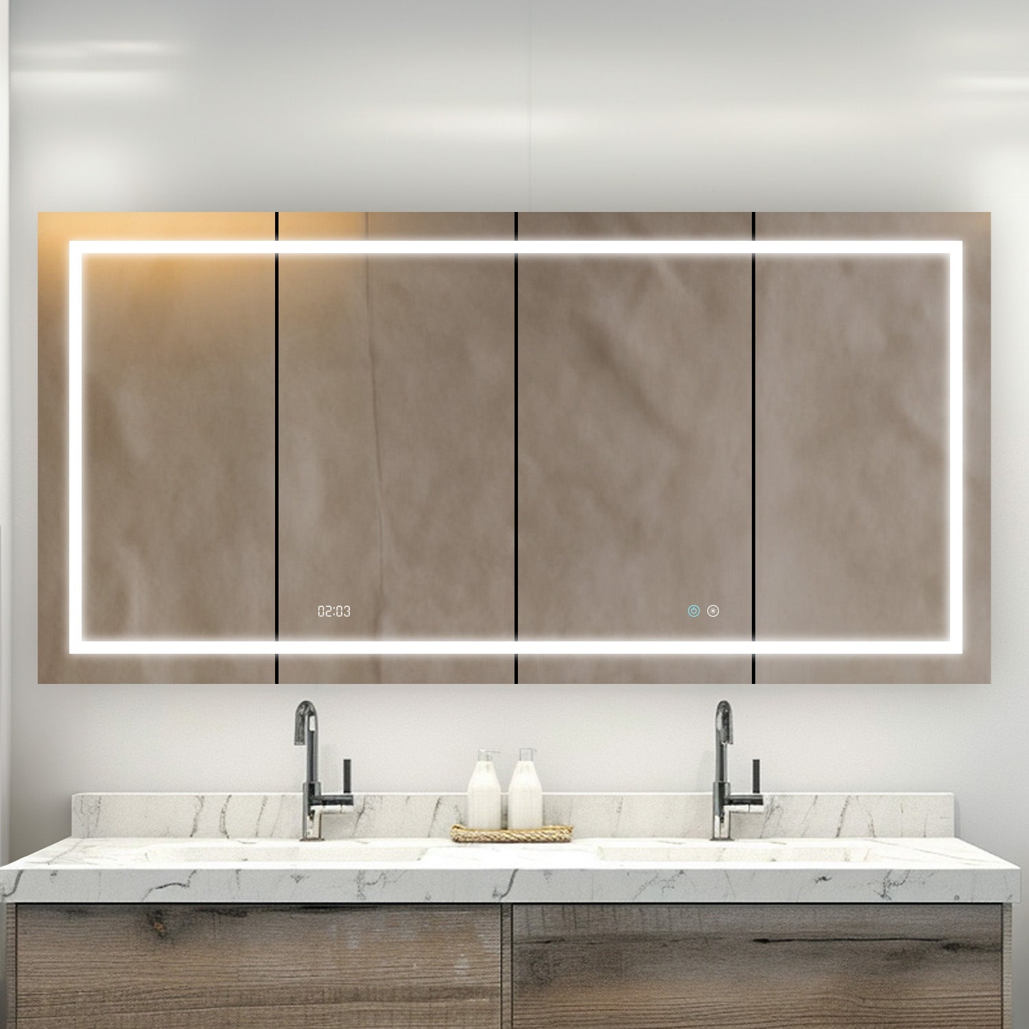 Aquadom Signature Royale 72" x 36" LED Lighted Medicine Cabinet With Defogger, Integrated LED 3X Magnifying Mirror and Electrical Outlet With USB