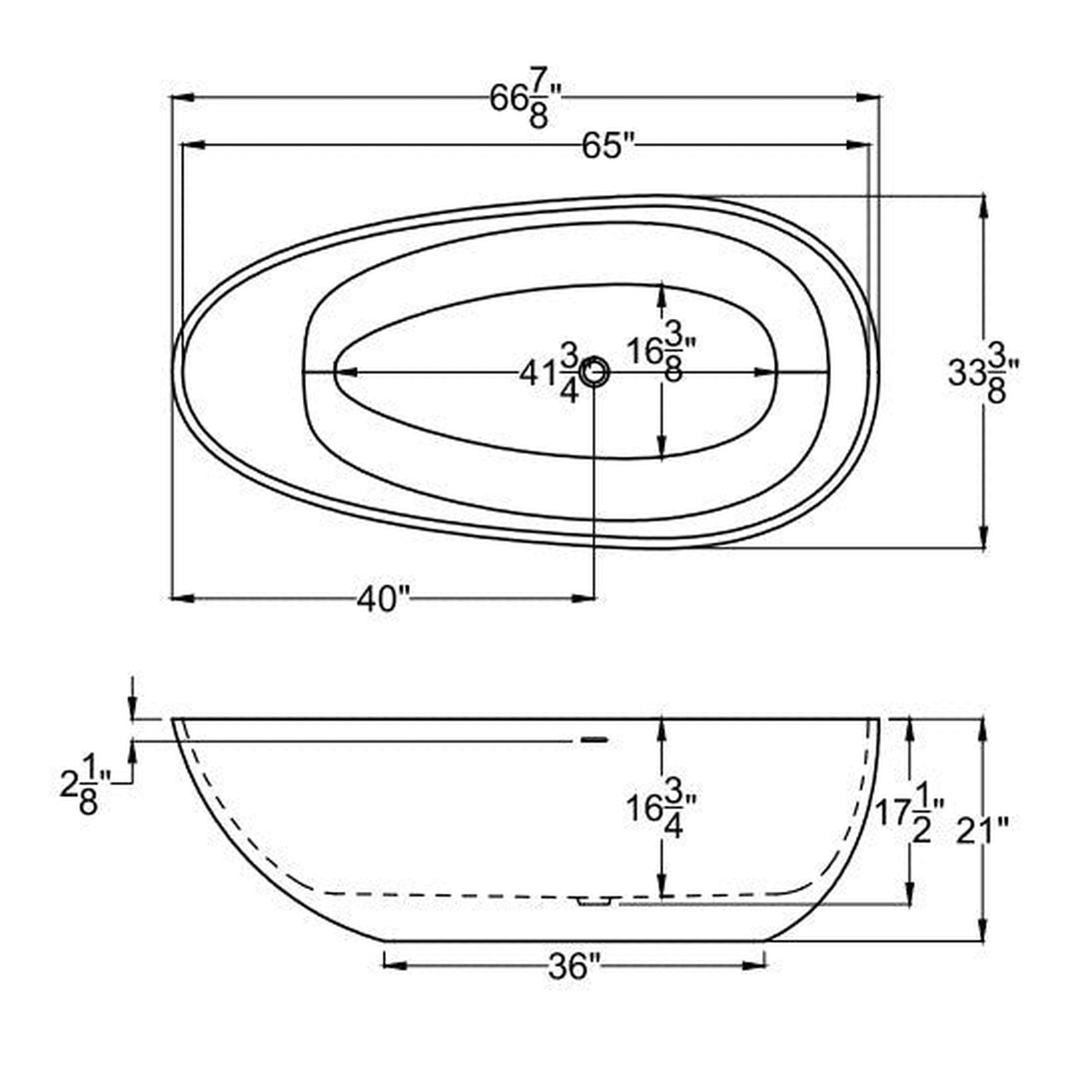 Atlantis Whirlpools Arnaud 67" x 33" White Freestanding Stone Resin Soaker Bathtub