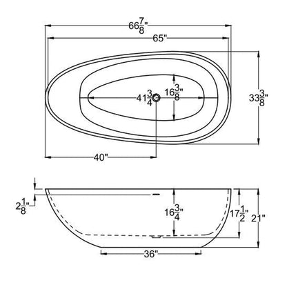Atlantis Whirlpools Arnaud 67" x 33" White Freestanding Stone Resin Soaker Bathtub