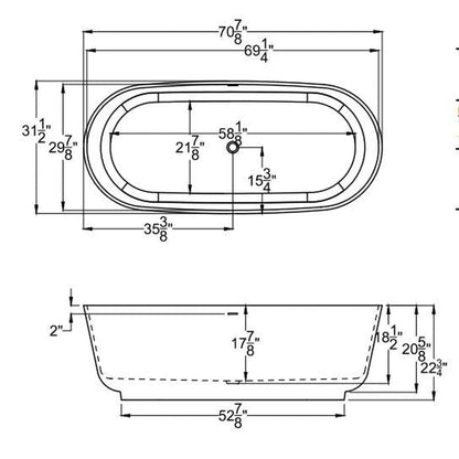 Atlantis Whirlpools Bealey 59" x 27" White Freestanding Stone Resin Soaker Bathtub