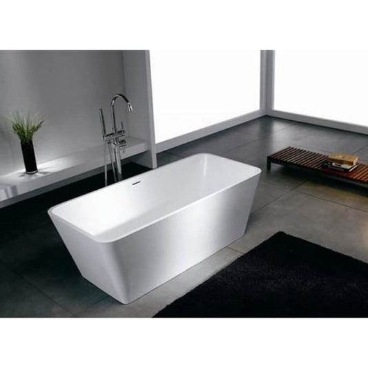 Atlantis Whirlpools Bealey 59" x 27" White Freestanding Stone Resin Soaker Bathtub