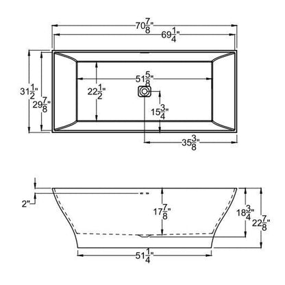 Atlantis Whirlpools Blythe 71" x 31" White Freestanding Stone Resin Soaker Bathtub