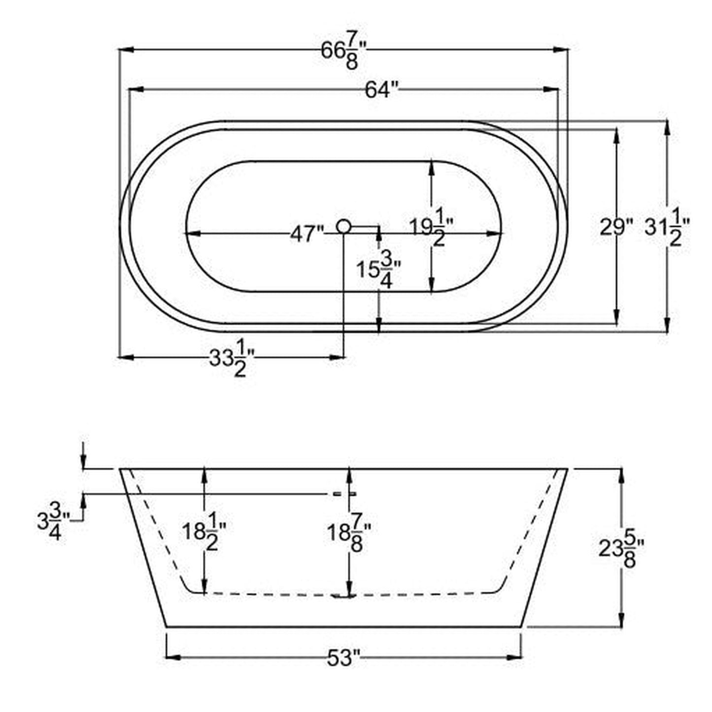 Atlantis Whirlpools Bowen 67" x 31" White Freestanding Acrylic Soaker Bathtub